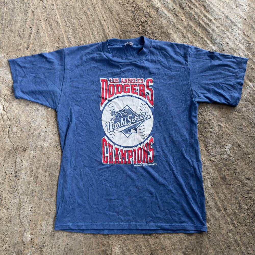 VINTAGE LOS ANGELES DODGERS 1988 CHAMPIONS SHIRT SWINGSTER LARGE BLUE USA MADE